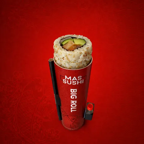 Big Roll California Saumon de Mas Sushi : le tube rouge garni